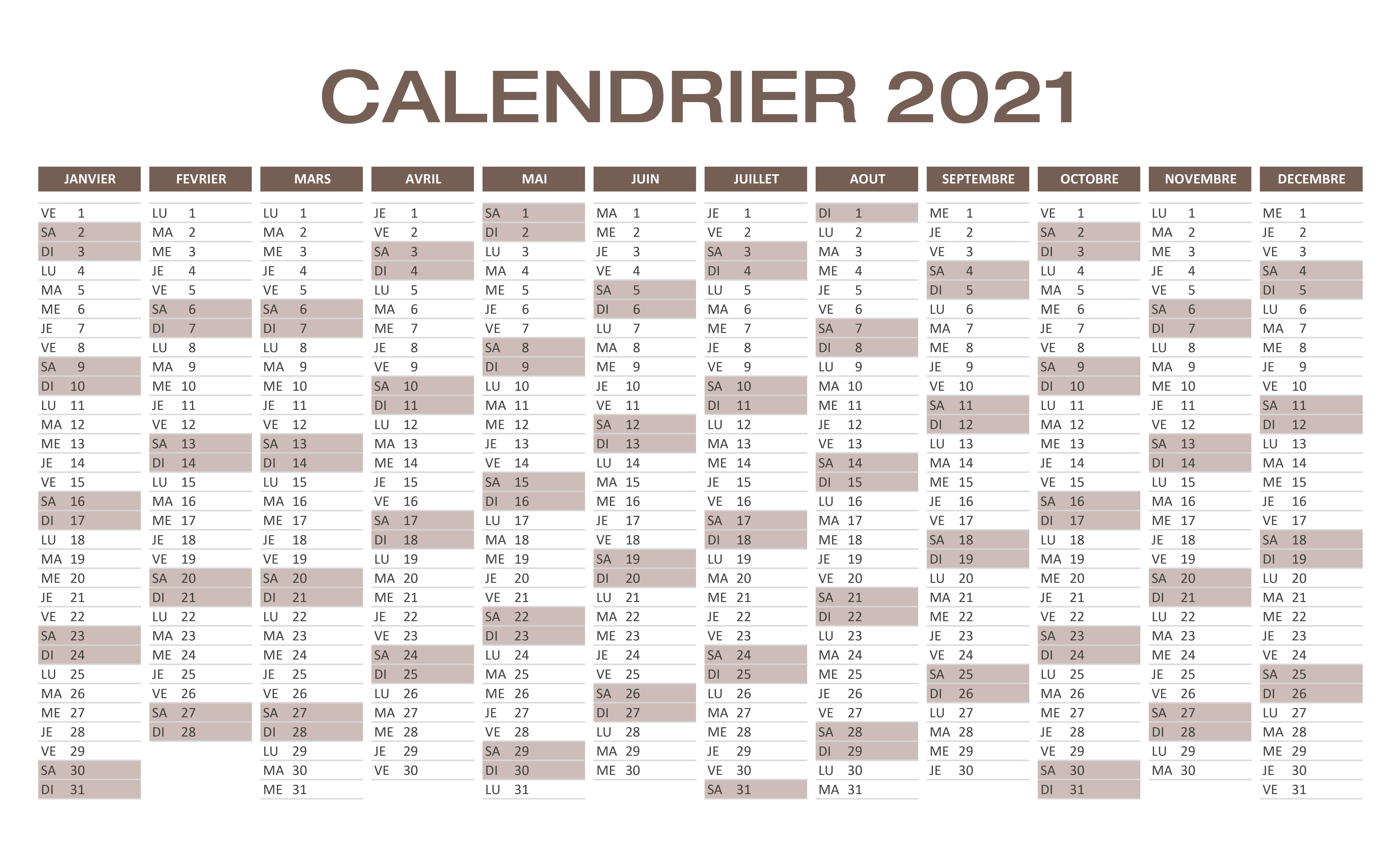 Calendrier mensuel : modèle gratuit sous Excel, PDF